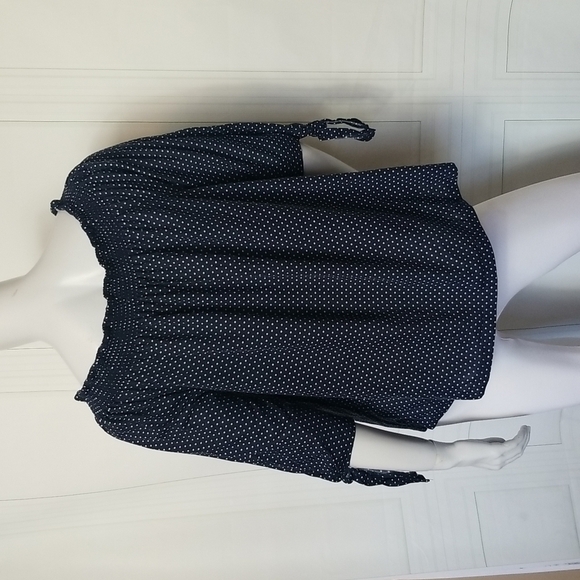 Eden & Oliva SZ Small Top Blue White Polka Dot On or Off the Shoulder Nautical - Picture 4 of 10